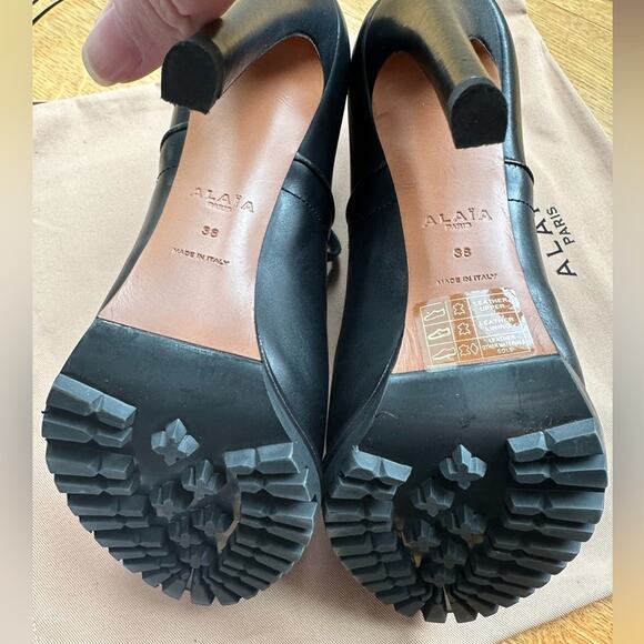 Alaïa Black Leather Hiker Boots EU 38 Trek Ankle Stiletto Lace up - Picture 7 of 16